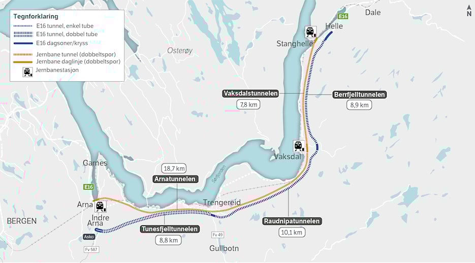 Prosjektkart for Arna-Stanghelle