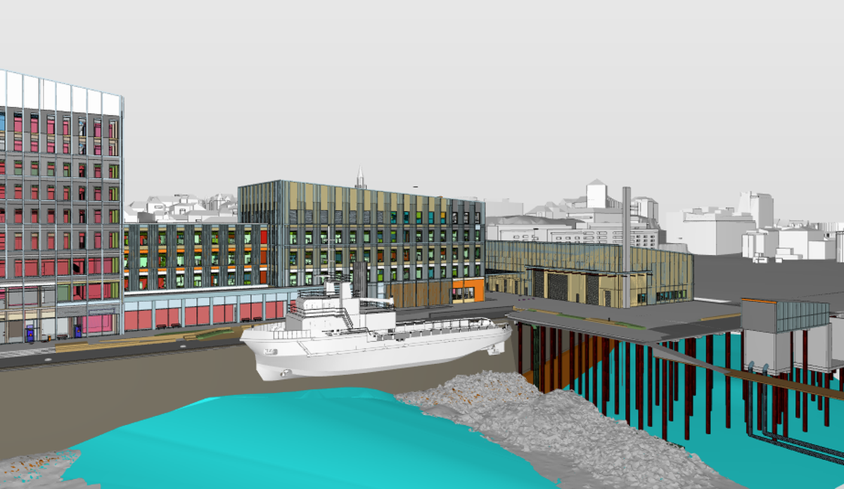 Skisse av nytt havforsknings- og fiskeribygg på Dokken